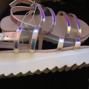 Iridescent platform sandals